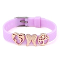 Purple 10mm silicone strap bracelet with rose gold heart, wings, and tree of life charms - Wings And Tree Of Life Charms (009)