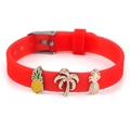 Red silicone bracelet with adjustable buckle featuring pineapple and palm tree charms - Pineapple Palm Tree Style(010)