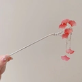 Elegant silver branch hair pin with pink ginkgo leaves and delicate tassels - Watermelon Red Ginkgo Leaf Branch Tassel Style (86#) / Silver