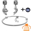 Silver mother daughter heart charms and snake chain bracelet with gift bag - Mother Daughter Style (022)