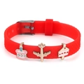 Adjustable red silicone bracelet with enamel cake and airplane charms for kids - Cake Airplane Sliced Cake Style(011)