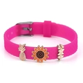 Rose red silicone bracelet with summer charms including pineapple and sunflower - Sunflower Clover Style (013)