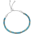 Adjustable woven bracelet in blue and gold metallic finish with silver bead closure - 16cm / Blue Gold Spiral Snake Chain (44)