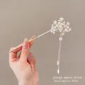 Classic Chinese hair stick with white flowers, pearls, and a long golden tassel - Three Flowers Artificial Pearl Tassel Style (77#) / Gold
