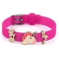 Rose pink silicone 10mm strap bracelet with unicorn and flamingo enamel charms - Unicorn Flamingo Style (014)