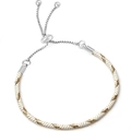 Adjustable white and gold woven rope bracelet with silver chain and sliding metal clasp - 16cm / White Gold Woven Bracelet (45)
