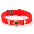 Red silicone strap bracelet with pineapple and floral metal charms and scale texture - Pineapple Sunflower Floral Style(013)