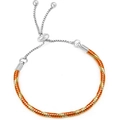 Adjustable woven orange and gold bracelet with silver-tone pull bead closure for women - 16cm / Orange & Gold Spiral Snake Chain - Silver Adjustable Clasp (46)