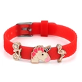 Red 10mm silicone strap bracelet featuring unicorn, flamingo and bike enamel charms - Bike Unicorn Flamingo Style(014)