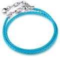 Dubbellaagse helderblauwe gevlochten leren armband met karabijnsluiting en hartvormige hanger - Hemelsblauw