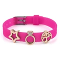 Pink silicone band bracelet with rose gold star, ring and tree of life charms - Tree of Life Star Ring Style (016)