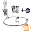 Silver love heart bracelet DIY kit with butterfly charms and orange organza gift bag - Butterfly Vintage Style (028)