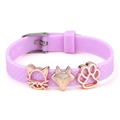 Lavender purple 10mm silicone bracelet with rose gold cat, fox, and paw charms - Cat And Fox Charms (014)