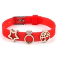 Adjustable red silicone bracelet with rose gold charms featuring star and tree of life - Star Ring Life Tree Style(016)