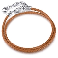 3mm bruine dubbele gevlochten leren armband met hartje en zilveren karabijnsluiting - Bruin