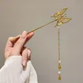 Golden butterfly hair stick with long tassel and pearls for traditional Chinese style - 32# Butterfly Tassel Hairpin - Gold