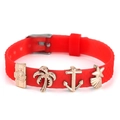 Adjustable red silicone bracelet with rose gold palm tree and anchor charms - Case Tree Anchor Starfish Style(017)