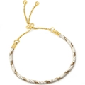 Adjustable 3mm snake bone chain bracelet with gold finish and white textured details - 16cm / White and Gold Spiral Texture (51)