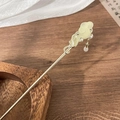 Elegant gold metal hair pin with green jade-like carved floral pendant and white beads - 1# Auspicious Cloud Ruyi New Chinese Hairpin