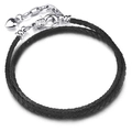 Dubbellaagse zwart gevlochten leren armband met zilveren hartbedeltje en stevige karabijnsluiting - Zwart