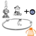 Silver snake chain bracelet set with puppy charm and orange mesh pouch - Teddy Unicorn Theme Style (036)