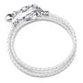 Witte dubbellaagse gevlochten leren armband met zilveren karabijnsluiting en hartje - 16cm / Wit