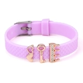 Purple silicone bracelet with 10mm fish scale texture and rose gold charms - Crown And Heart Charms (022)