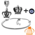 Silver crown charm jewelry set with snake chain bracelet and vintage pendants - Crown Theme Vintage Style (038)