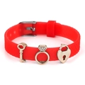Red 10mm silicone strap bracelet with heart lock, key and sparkling ring charms - Key Ring Heart Lock Style(023)