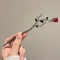 Silver plum blossom hair stick with red buds and black leaves in Neo-Chinese style - 39# A Branch of Plum Dark Red Hairpin - Gun Black