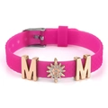 Rose pink silicone strap bracelet featuring MOM letters and sparkling sunflower charms - MOM Sunflower Style (022)