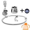 DIY silver charm bracelet set with Love pendant, lucky pouch bead and orange gift bag - Lucky Bag Christmas Bow Style (042)