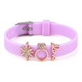 Purple silicone bracelet with fish scale texture and rose gold Love charms decoration - Love And Star Charms (025)