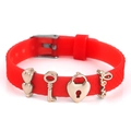 Red 10mm silicone mesh strap bracelet with golden Love charms and heart lock pendant - Heart Key Lock Love Style(026)