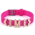 Adjustable rose red silicone bracelet featuring gold Mom and letter M charms for women - MOM Heart Wing Style (024)