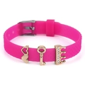 Rose red silicone buckle bracelet featuring gold heart, key and crown charms - Crown Key Style (025)