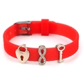 Red silicone strap bracelet with heart lock, infinity symbol, and key charms - Heart Lock Infinity Key Style(028)