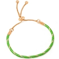 Adjustable snake chain bracelet with green woven leather and rose gold metal finish - 16cm / Rose Gold & Green Spiral Snake Chain (60)