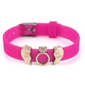 Pink silicone Best Friend bracelet featuring rose gold heart charms and crystal ring slider - Best Friend Puzzle Diamond Ring Style (027)