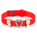 Adjustable red silicone friendship bracelet featuring rose gold Best Friend heart charms - Best Friend Heart Rhinestone Style(030)