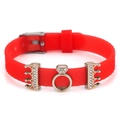 Red 10mm silicone mesh bracelet with gold crown charms and sparkling rhinestone accents - Crown Ring Style(031)