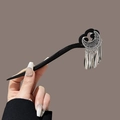 Classic black wooden hair stick with silver crescent moon pendant and flowing tassels - Moon Feather Style (1#) / Silver / 0.0