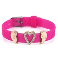 Rose pink silicone bracelet with rose gold best friend hearts and crystal charms - Best Friend Heart Rhinestone Style (030)