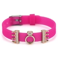 Rose red silicone bracelet with sparkling crown and diamond ring charms with mesh texture - Crown Diamond Ring Style (031)