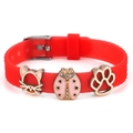 Red 10mm silicone bracelet with adjustable buckle and cat, ladybug, and paw charms - Cat Ladybug Paw Style(034)