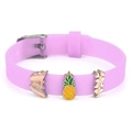 Purple silicone bracelet with rose gold butterfly pineapple and clover charms - Butterfly And Pineapple Charms (034)