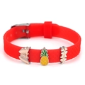 Red 10mm silicone bracelet with butterfly pineapple and clover charms for girls - Butterfly Pineapple Grass Style(035)