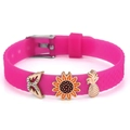 Rose pink silicone 10mm strap bracelet featuring butterfly, sunflower and pineapple charms - Sunflower Pineapple Style (033)