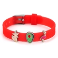 Red silicone strap bracelet with star, avocado, and flamingo charms and metal buckle - Shell Avocado Flamingo Style(037)