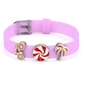 Purple silicone bracelet with sunflower gold bike and palm tree charms buckle strap - Bicycle And Coconut Tree Charms (037)